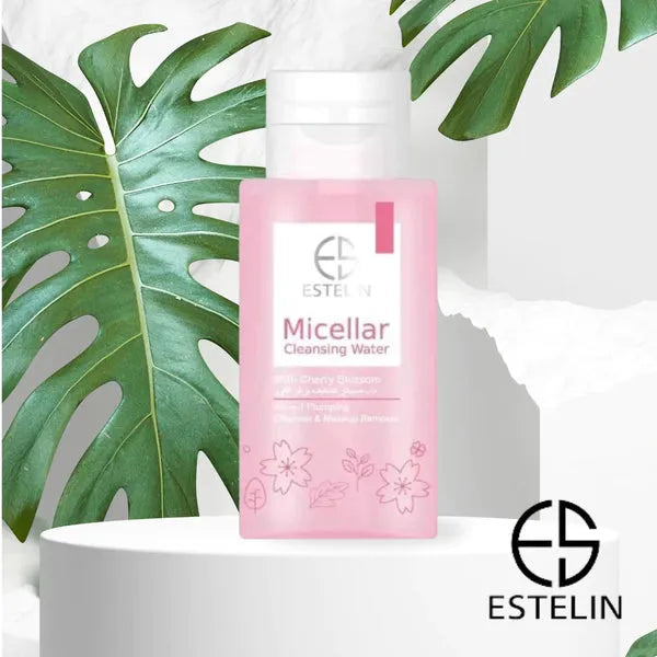 Lozmetics Estelin Micellar Cleansing Water Cherry Blossom Estelin Cherry Blossom estelin Hydrating Cleanser Makeup Remover Micellar Water sensitive Skin Sensitive Skin Solutions بشرة حساسة ترطيب ترطيب البشرة تنظيف ماء منظف ماء ميسيلار مزيل مكياج منظف مرطب