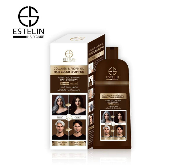 Lozmetics Estelin Collagen & Argan Oil Hair Color Shampoo - Natural Brown Estelin estelin hair hair care hair color إستلِن العناية بالشعر تقوية تكييف تلوين الشعر زيت الأرغان شامبو تلوين الشعر كولاجين